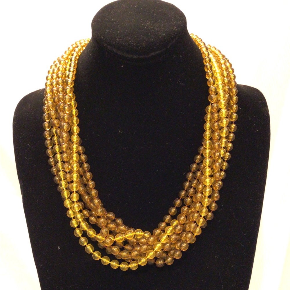 Old Vintage Smokey Amber Multi Layered Plastic Beaded Necklace